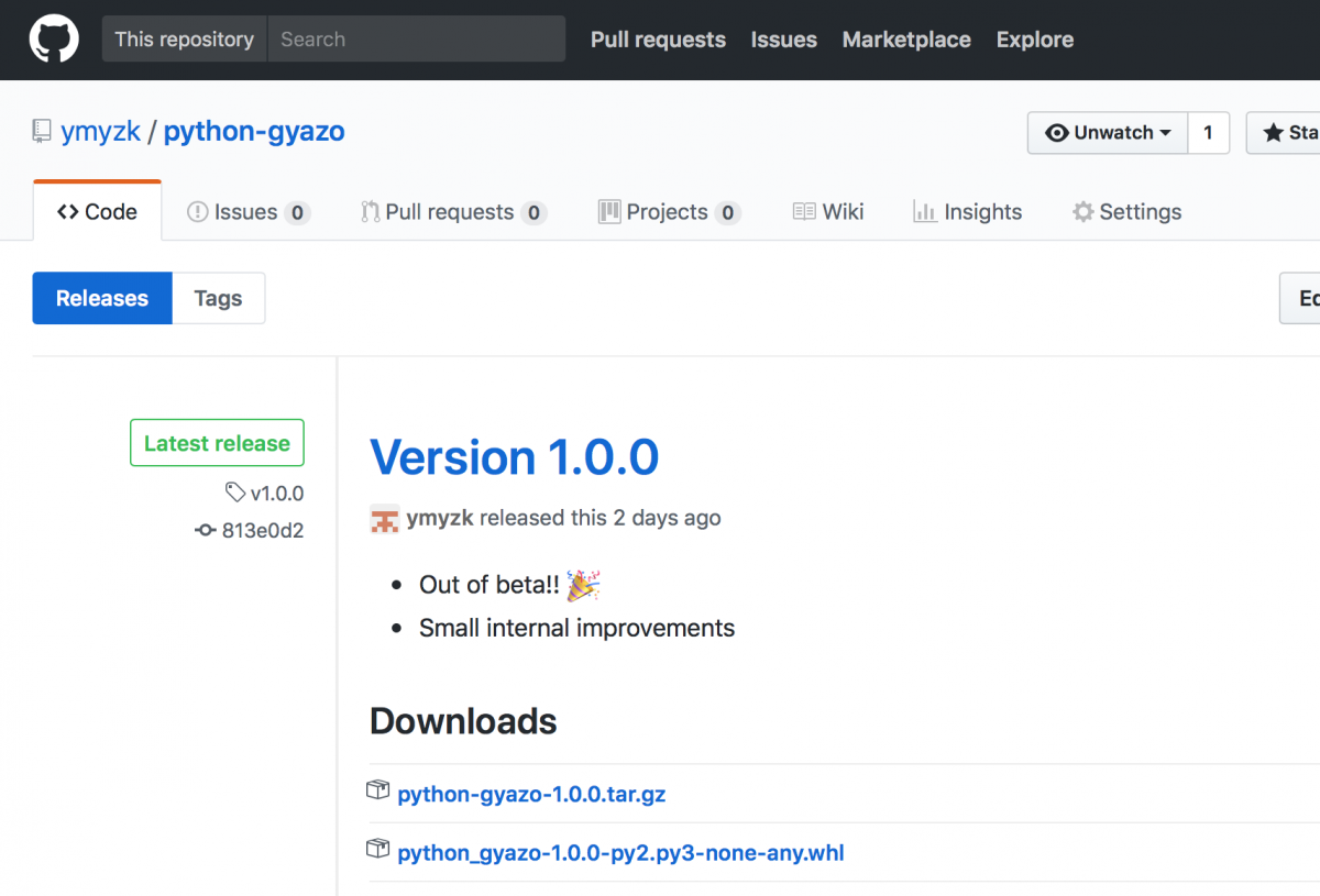 python-gyazo v1.0.0 をリリースしました